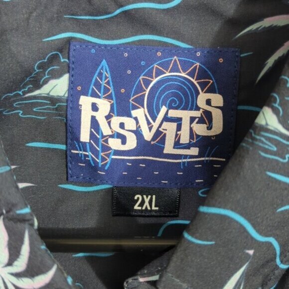 RSVLTS Shirt Men's 2XL Navy Blue Isle Be Surfing Mushrooms & Flamingos SS Button - Picture 7 of 10